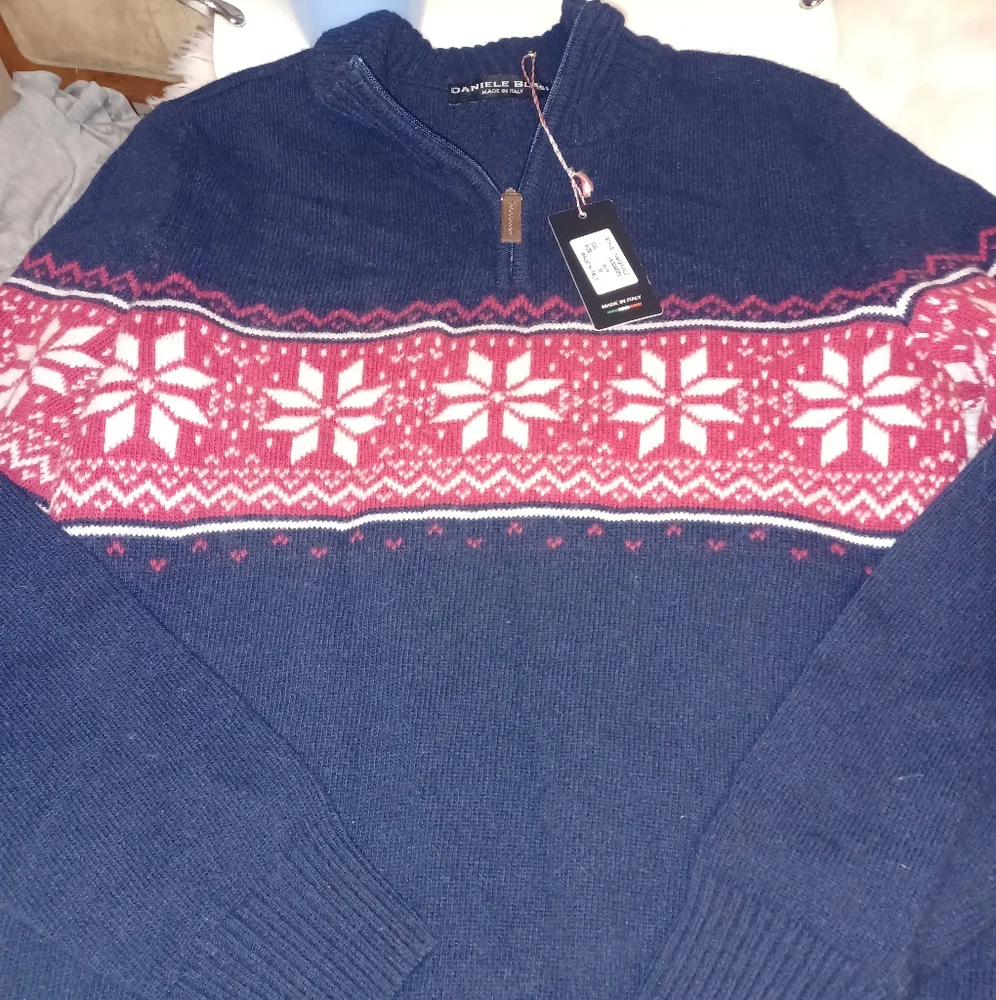 New Daniele Blasi Men's Medi Wool Blend 1/4 Zipper Men's Snowflake Sweater Italy